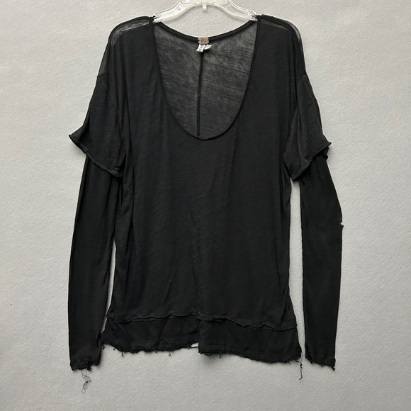 We The Free Tops - Free People We The Free Black Distressed Top Semi Sheer Long Sleeve M Whimsigoth